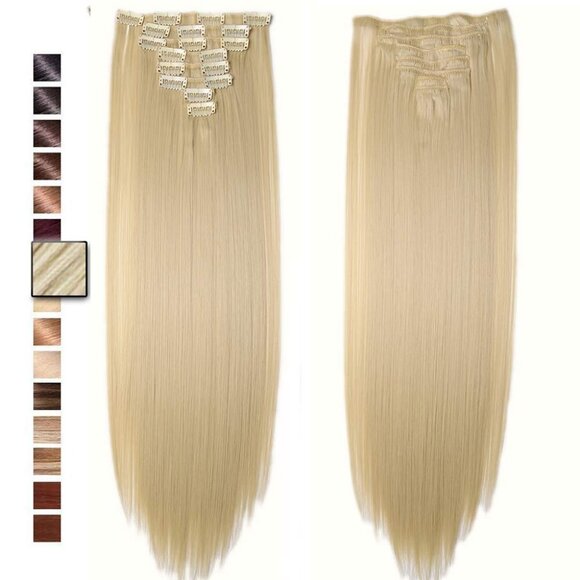 Accessories - 23" Straight Bleach Blonde Full Head Clip in Hair Extensions 8pcs Clips on Hair